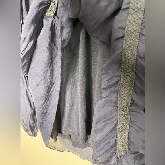 Giulia Made in Italy Boho Flowy Silk Top Blue Lace Relaxed Fit Size L - Picture 3 of 10